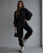 Komplet dresowy bawełniany ocieplany czarny - widok z przodu