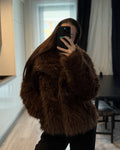 Futro damskie czekoladowe brązowe eleganckie