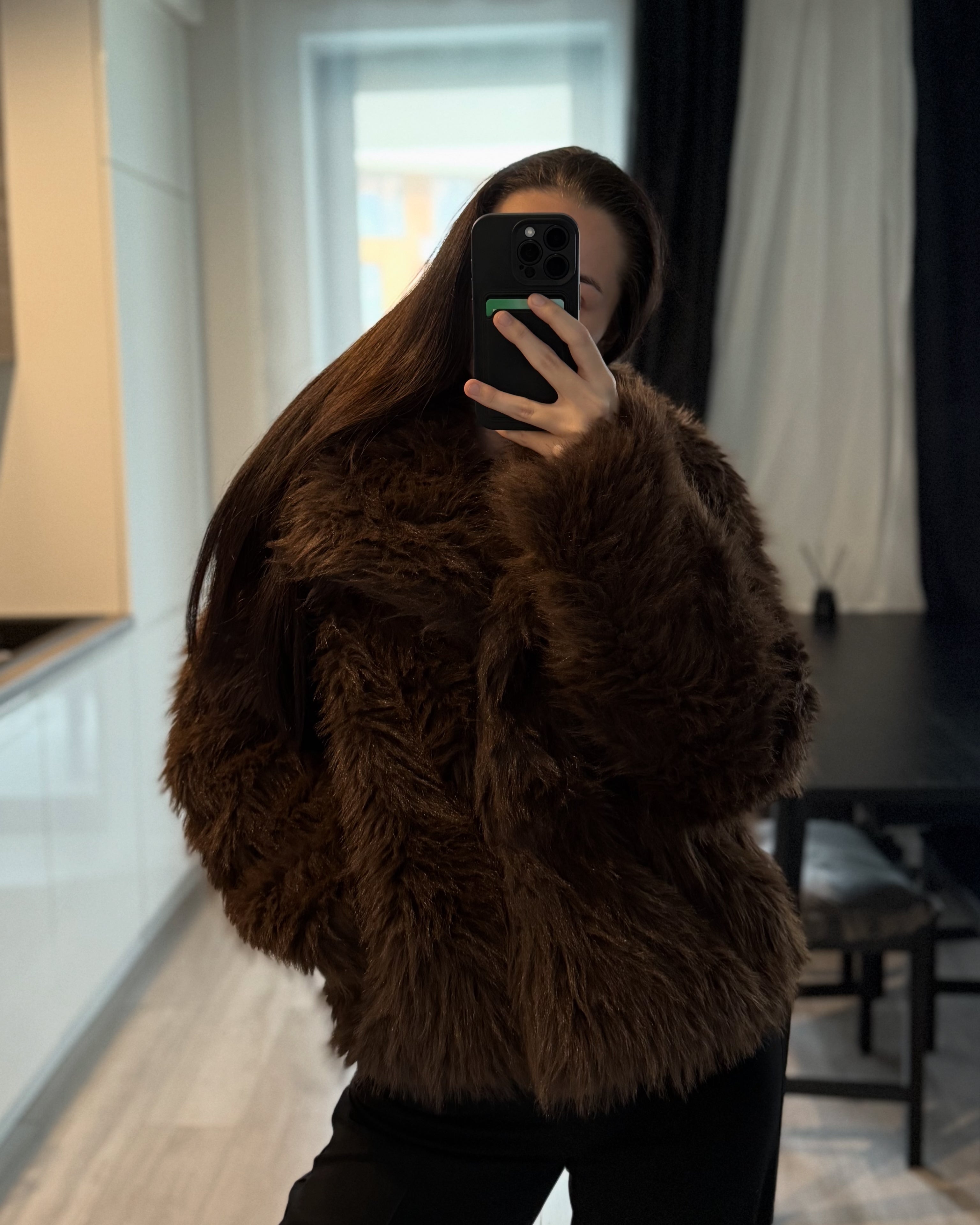 Futro damskie czekoladowe brązowe eleganckie