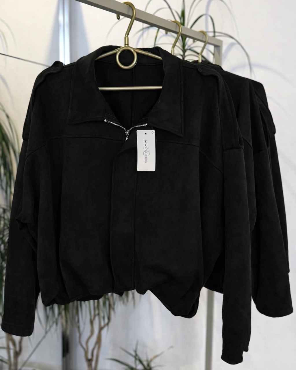 Kurtka bomberka z efektem zamszu czarna oversize