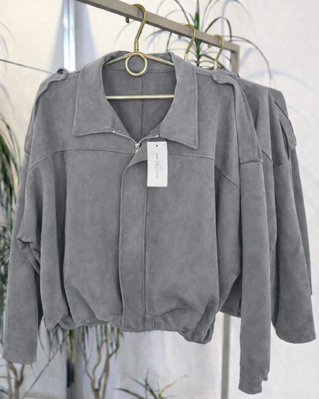 Kurtka bomberka z efektem zamszu szara oversize