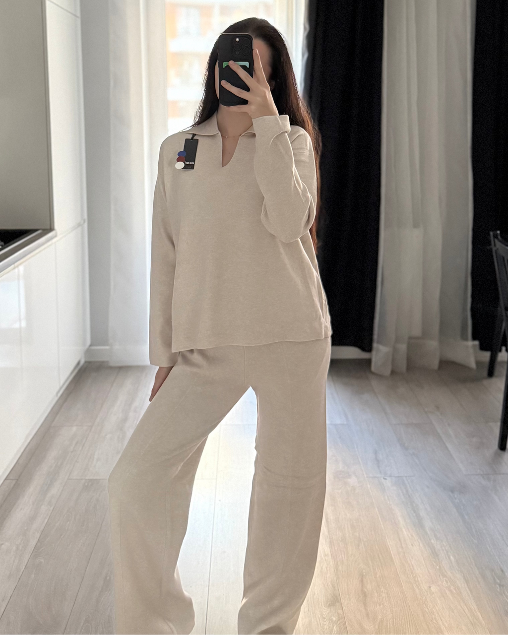 Komplet sweterkowy dzianinowy - sweter i spodnie