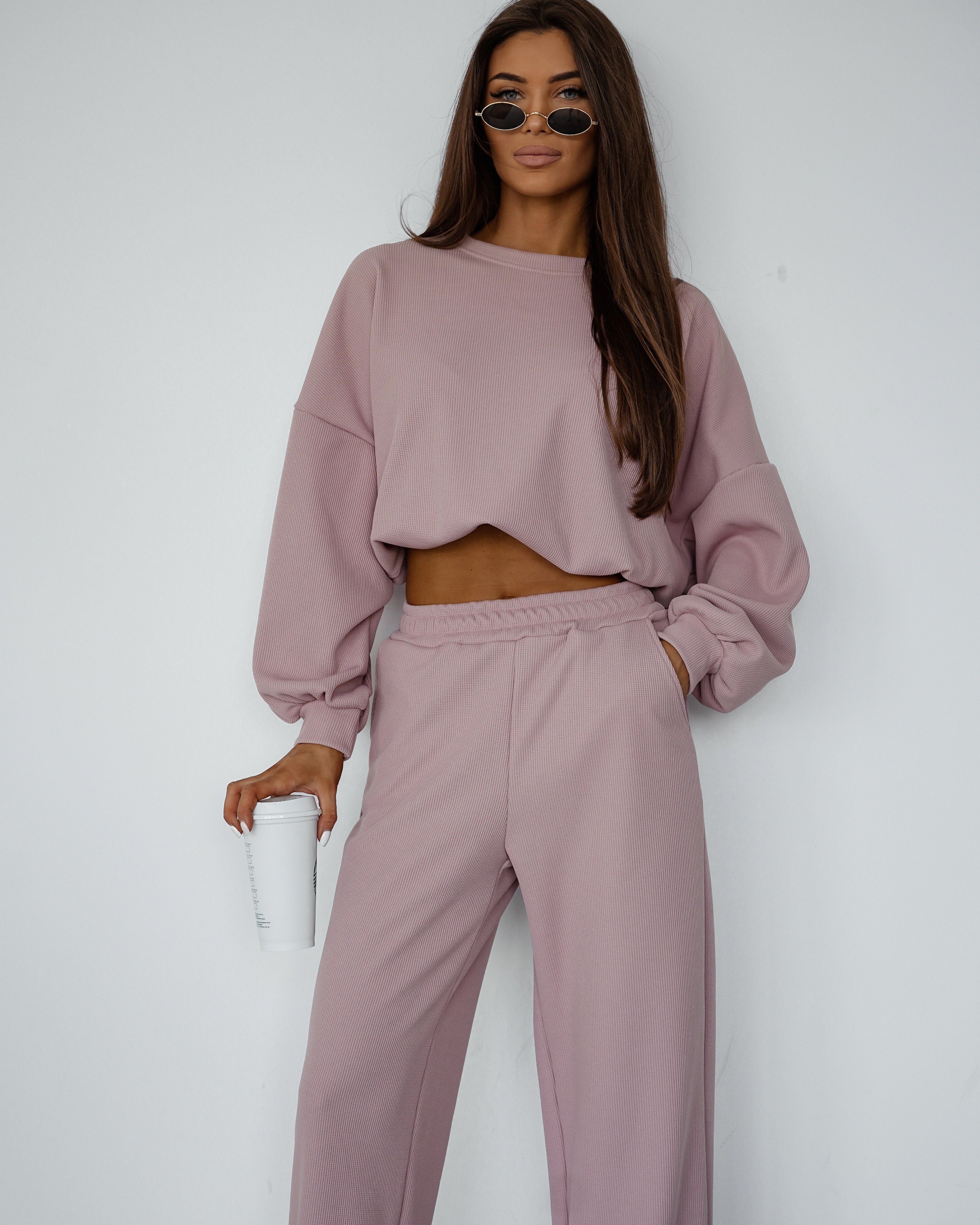 Dres damski różowy wafelkowy butik online