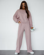 Komplet dresowy damski pudrowy róż wafelkowy