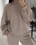 Komplet dresowy wafelkowy beżowy - detal materiału