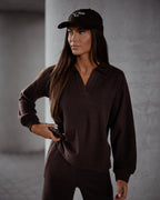 Komplet elegancki sweterkowy damski Polska czekoladowy