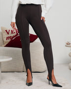 Elastyczne legginsy brązowe z zaczepem pod stopę