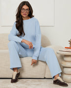 Pudrowo niebieski komplet damski z wiskozy - widok z przodu
